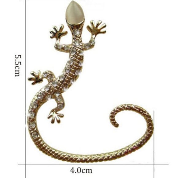 Gold Rhinestone Lizard Gecko Pierced Cuff Earring - Picture 6 of 8